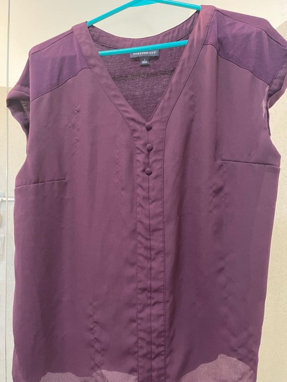 Fortune & Ivy Plum V-Neck Cap Sleeve Blouse